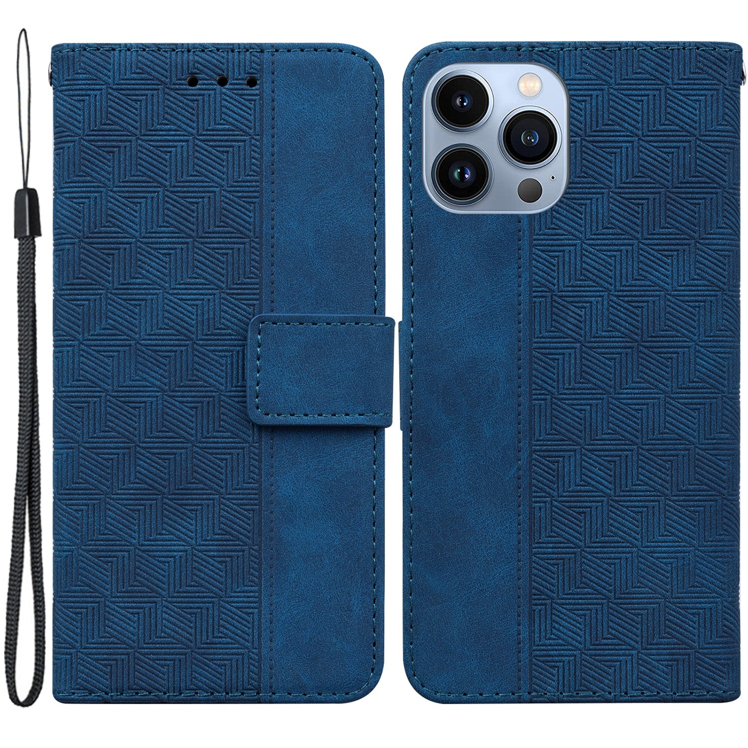 For iPhone 15 Pro Geometry Imprinted PU Leather Wallet Stand Phone Shell Mobile Case