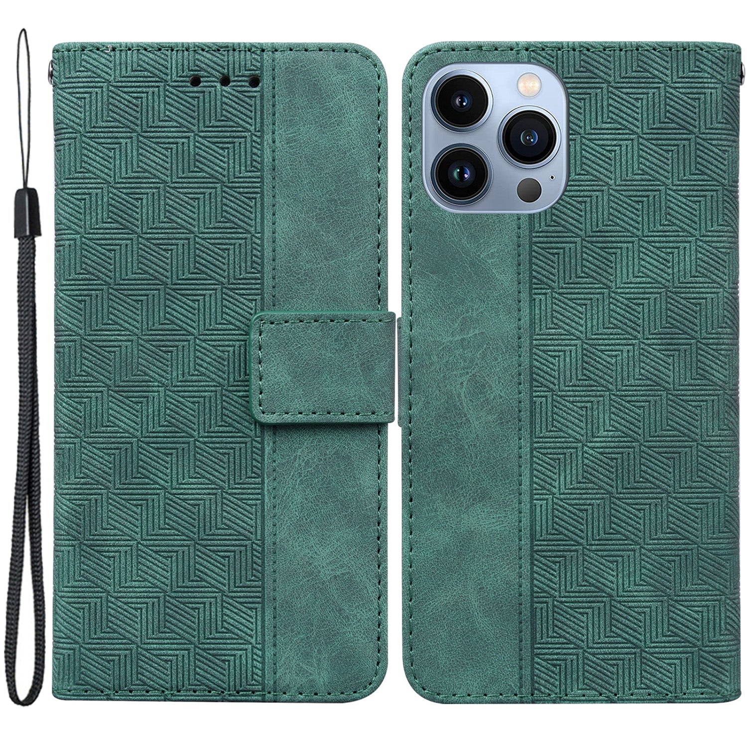 For iPhone 15 Pro Geometry Imprinted PU Leather Wallet Stand Phone Shell Mobile Case