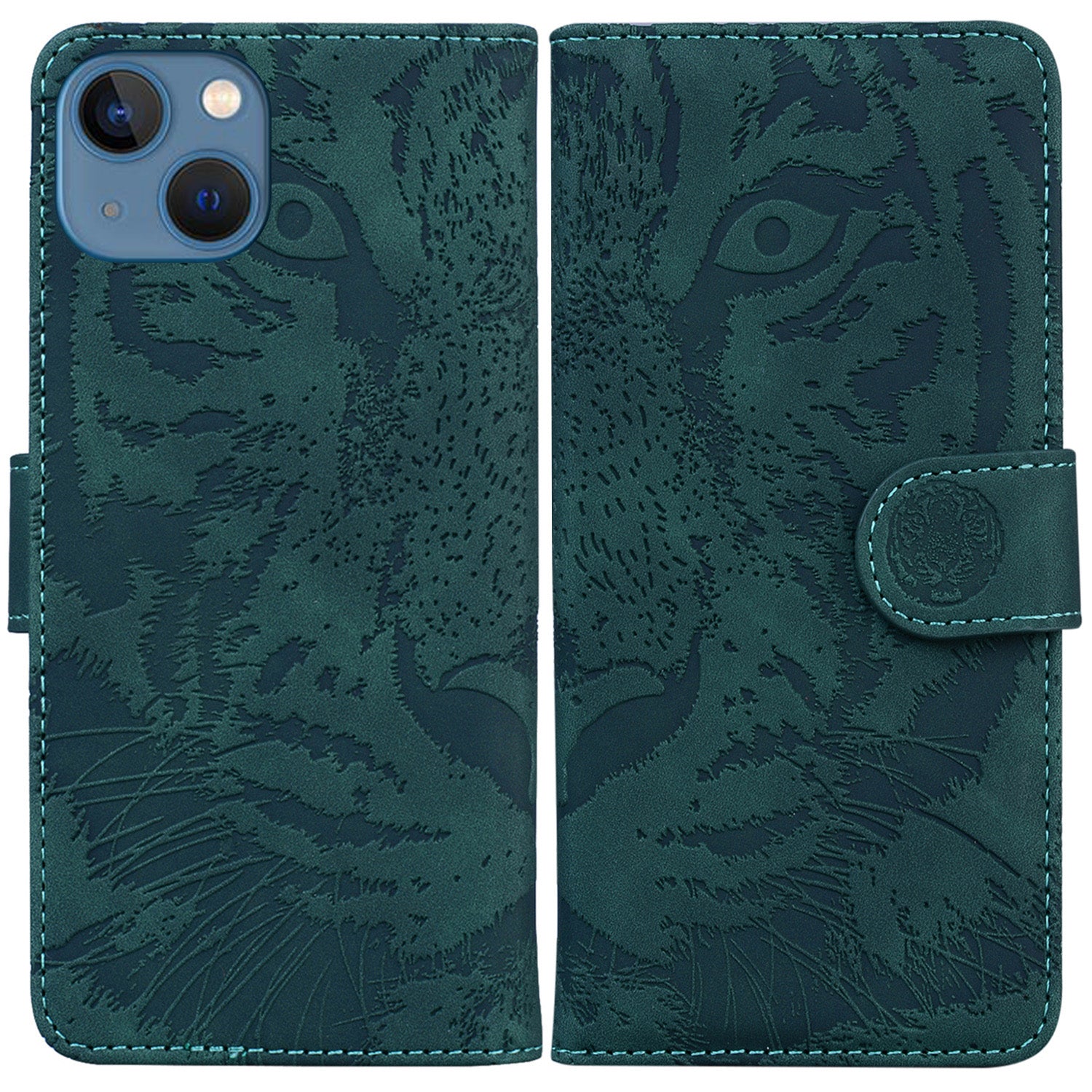 For iPhone 15 Plus PU Leather Imprinted Tiger Phone Case Wallet Stand Anti-drop Cover