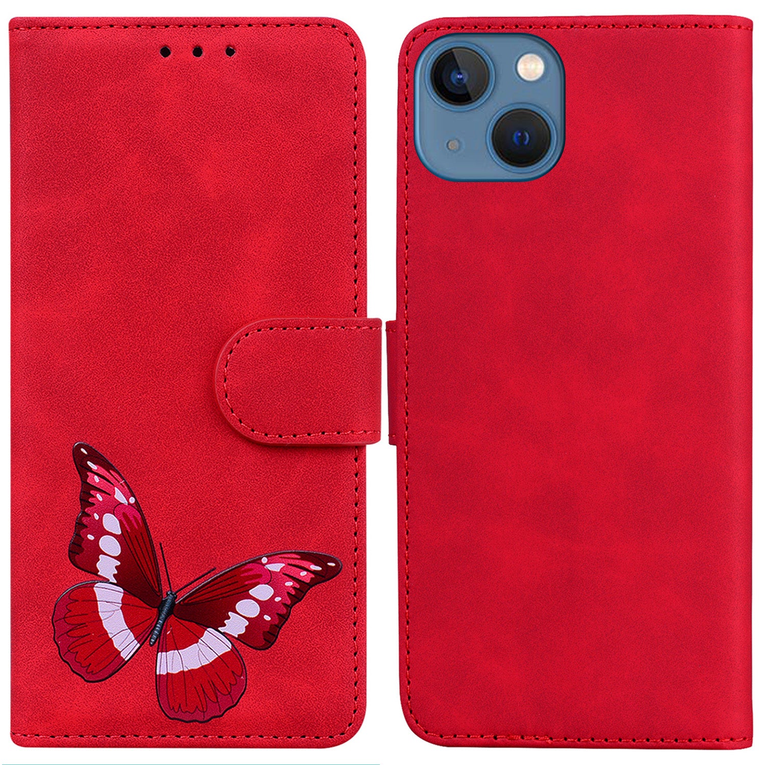 PU Leather Shell for iPhone 15 Anti-scratch Flip Stand Wallet Case Butterfly Printing Phone Cover