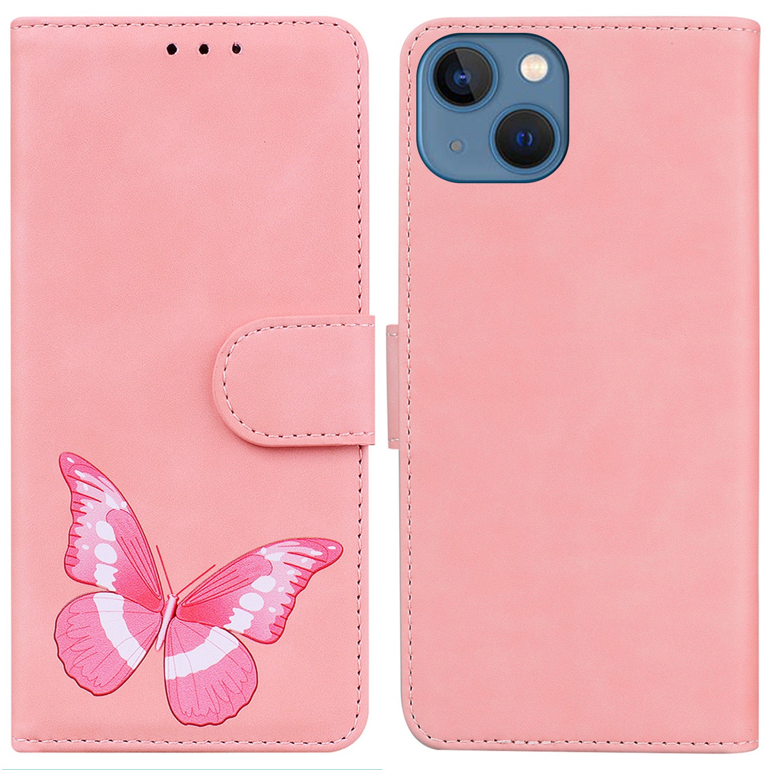 PU Leather Shell for iPhone 15 Anti-scratch Flip Stand Wallet Case Butterfly Printing Phone Cover