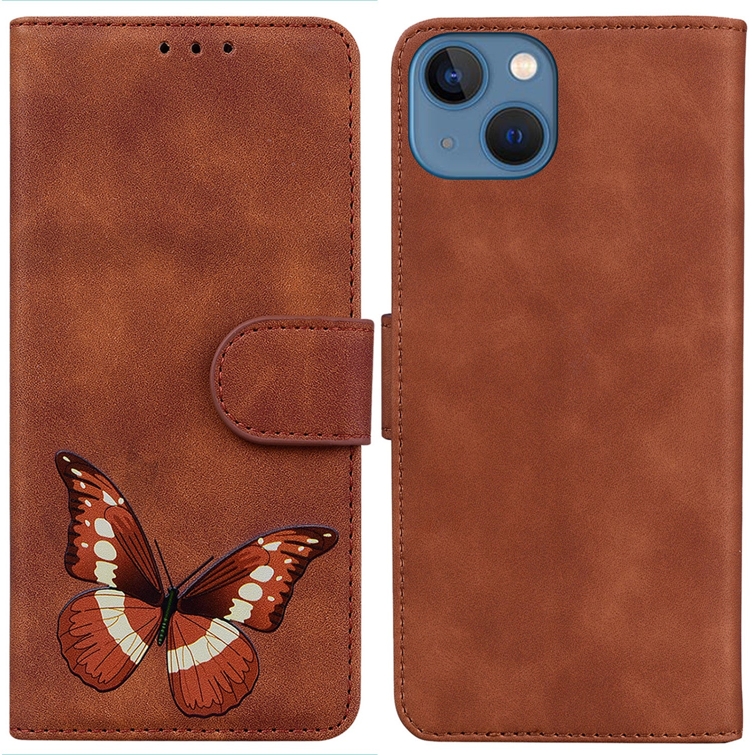 PU Leather Shell for iPhone 15 Anti-scratch Flip Stand Wallet Case Butterfly Printing Phone Cover