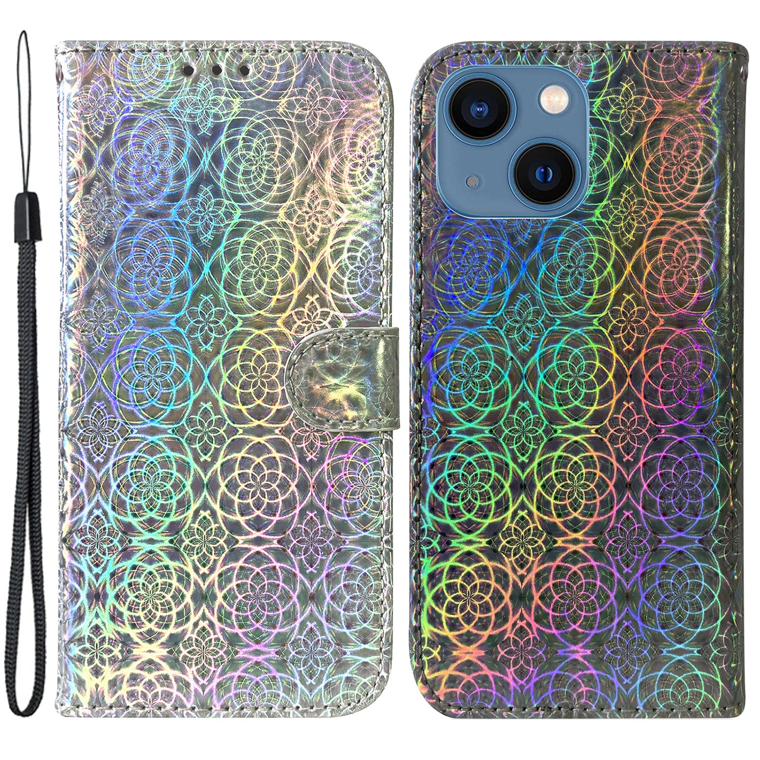 Wallet Leather Case for iPhone 15 Stand Dazzling Flower Pattern Phone Cover