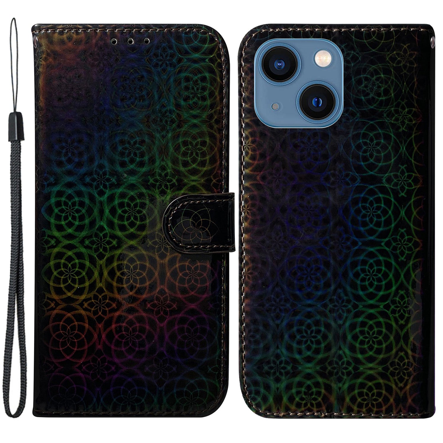 Wallet Leather Case for iPhone 15 Stand Dazzling Flower Pattern Phone Cover