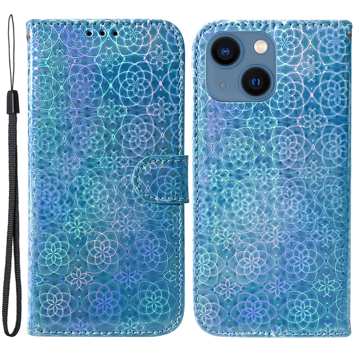 Wallet Leather Case for iPhone 15 Stand Dazzling Flower Pattern Phone Cover