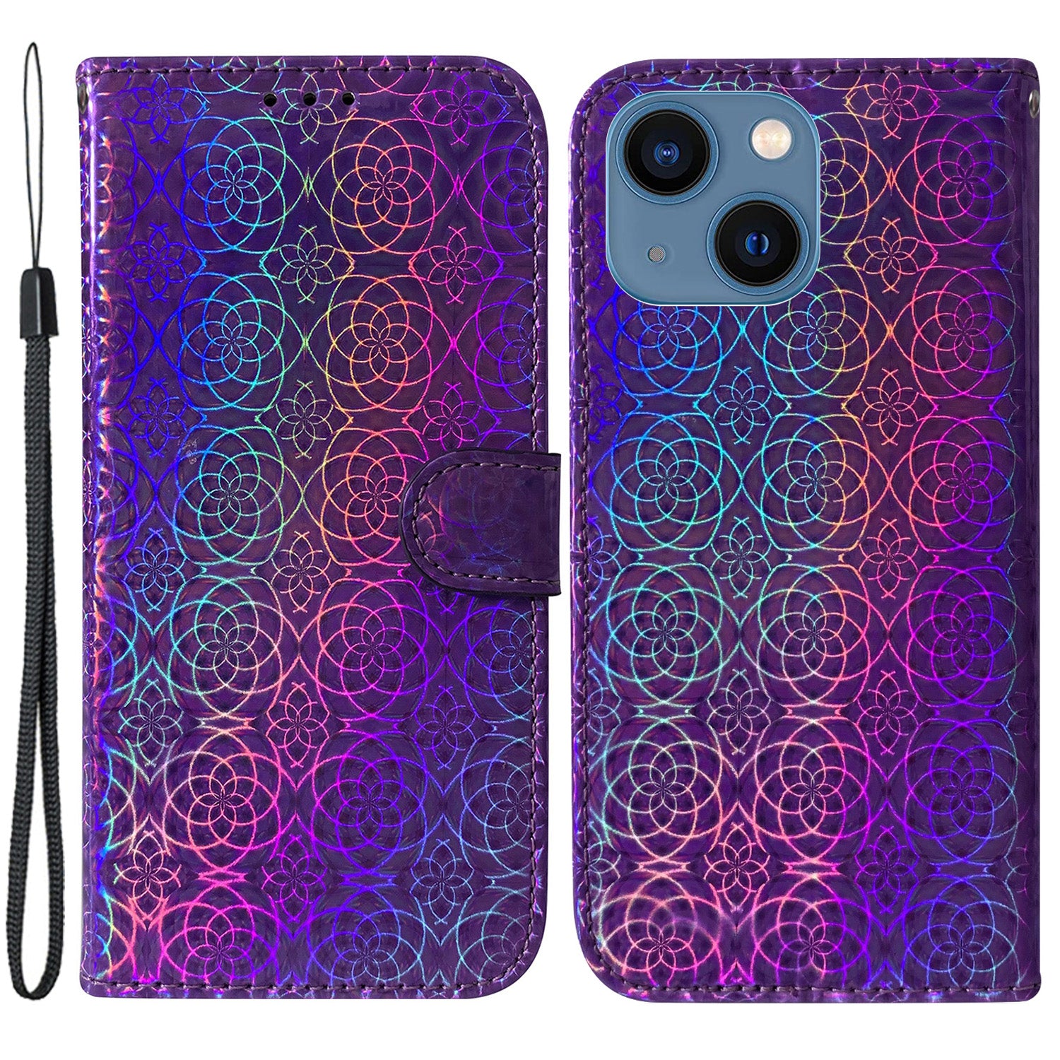 Wallet Leather Case for iPhone 15 Stand Dazzling Flower Pattern Phone Cover