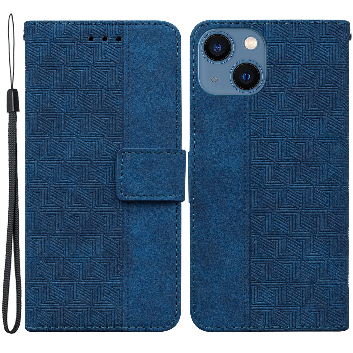 For iPhone 15 Geometry Imprinted PU Leather Wallet Stand Phone Shell Shockproof Mobile Case