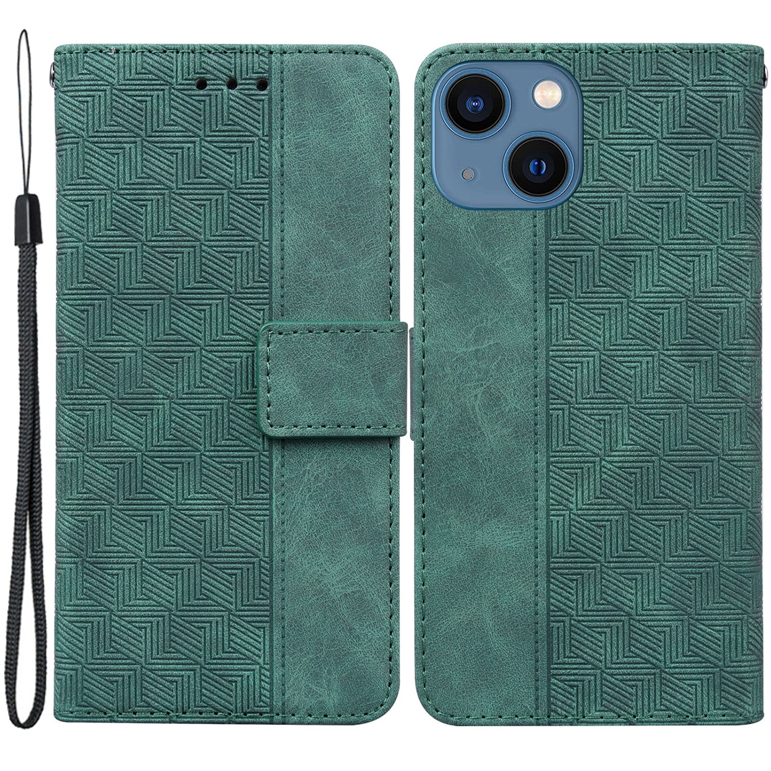 For iPhone 15 Geometry Imprinted PU Leather Wallet Stand Phone Shell Shockproof Mobile Case
