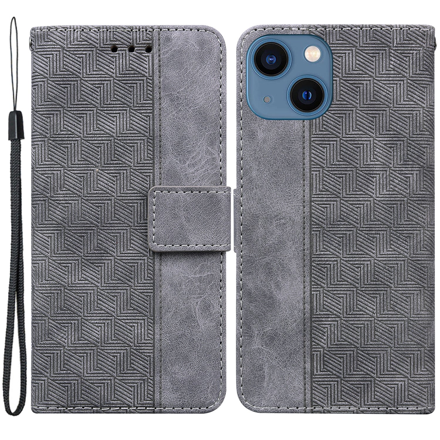For iPhone 15 Geometry Imprinted PU Leather Wallet Stand Phone Shell Shockproof Mobile Case
