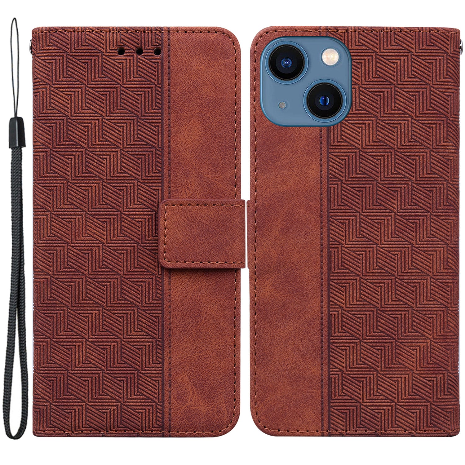 For iPhone 15 Geometry Imprinted PU Leather Wallet Stand Phone Shell Shockproof Mobile Case