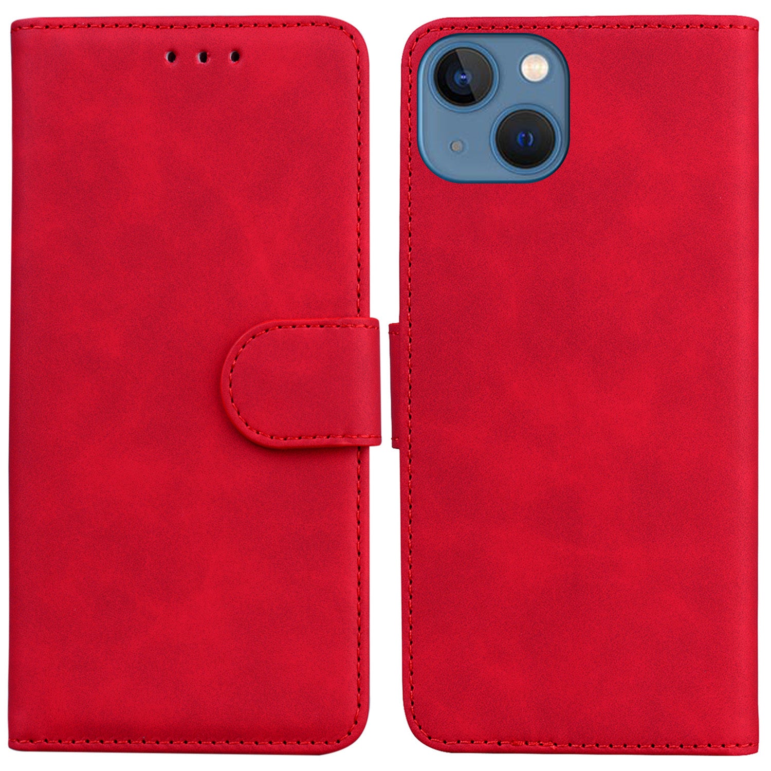 Solid Color PU Leather Wallet Phone Case for iPhone 15 Anti-drop Stand Cover