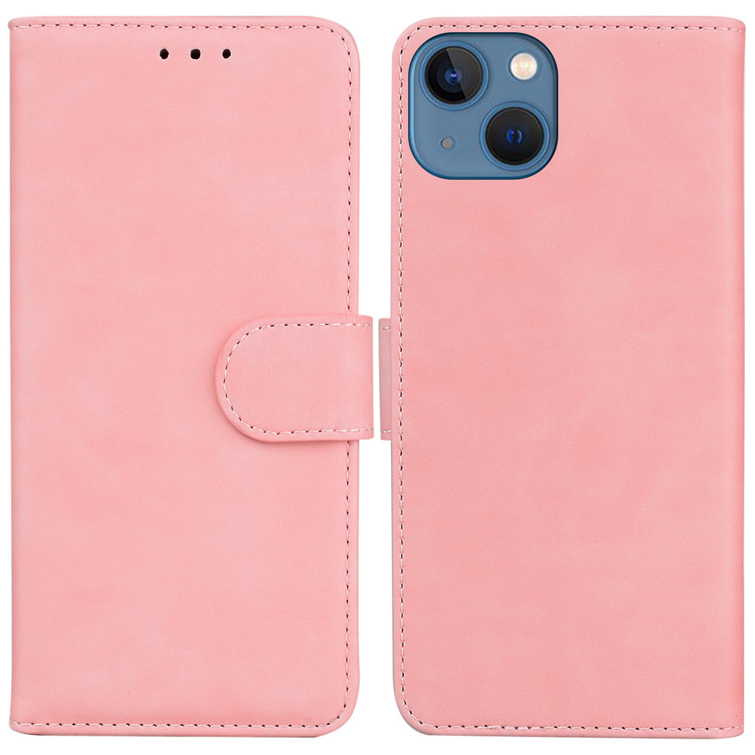 Solid Color PU Leather Wallet Phone Case for iPhone 15 Anti-drop Stand Cover