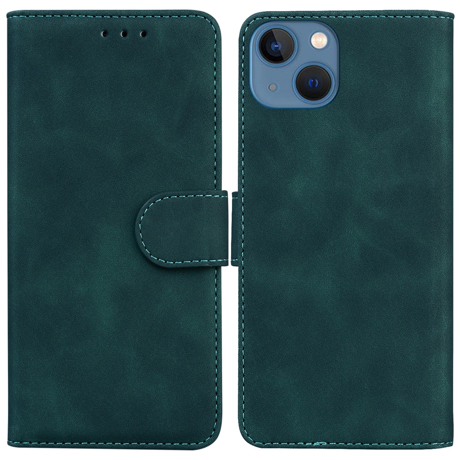 Solid Color PU Leather Wallet Phone Case for iPhone 15 Anti-drop Stand Cover