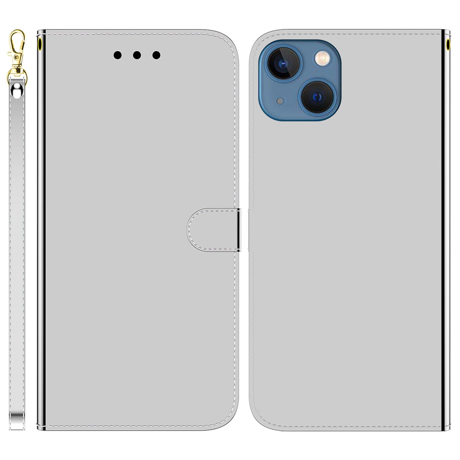 For iPhone 15 PU Leather Wallet Stand Phone Case Mirror-Like Surface Drop-proof Cover