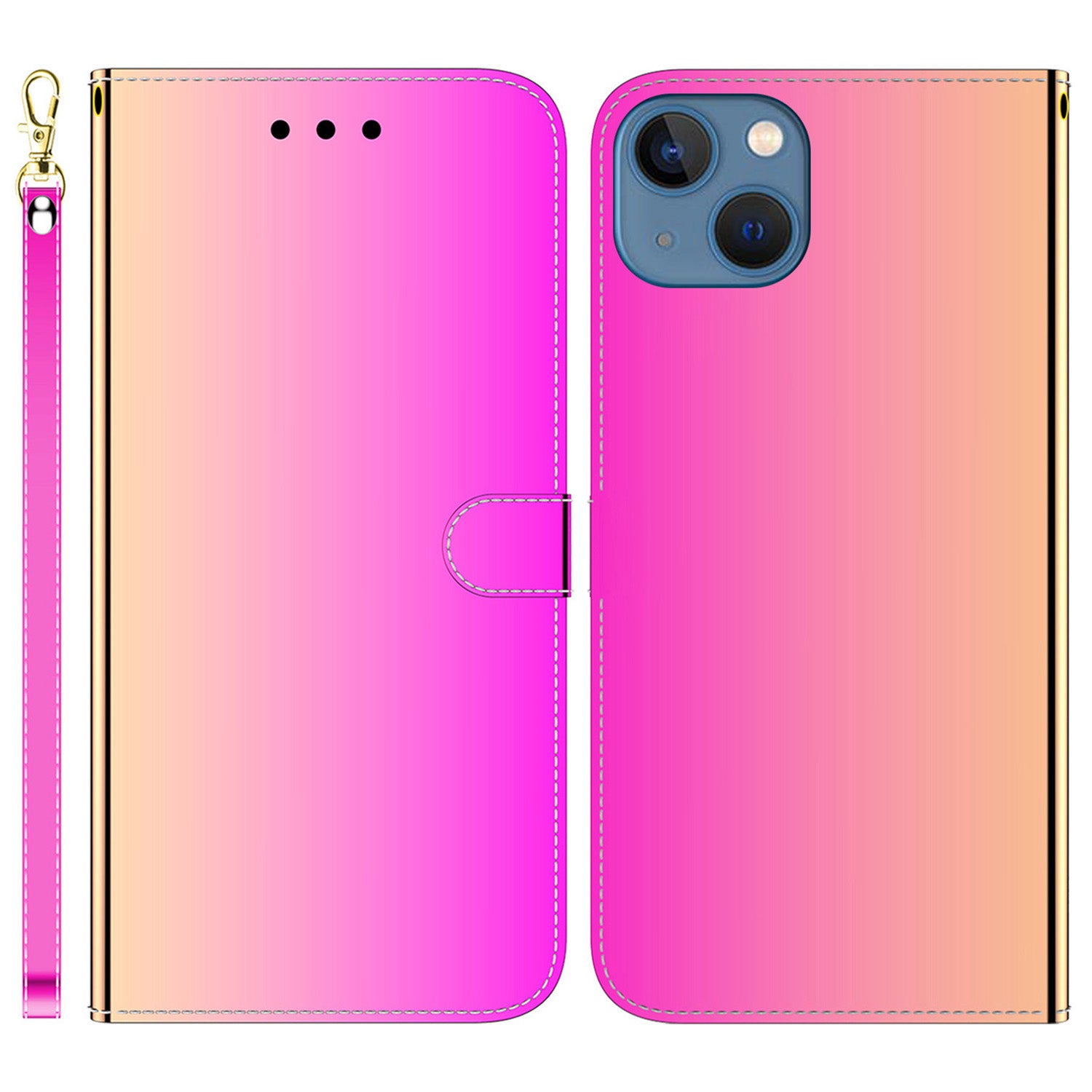 For iPhone 15 PU Leather Wallet Stand Phone Case Mirror-Like Surface Drop-proof Cover