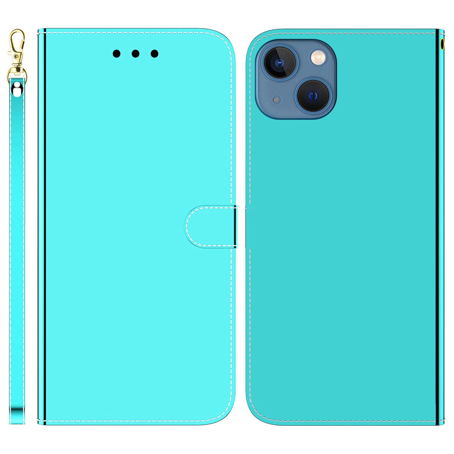 For iPhone 15 PU Leather Wallet Stand Phone Case Mirror-Like Surface Drop-proof Cover