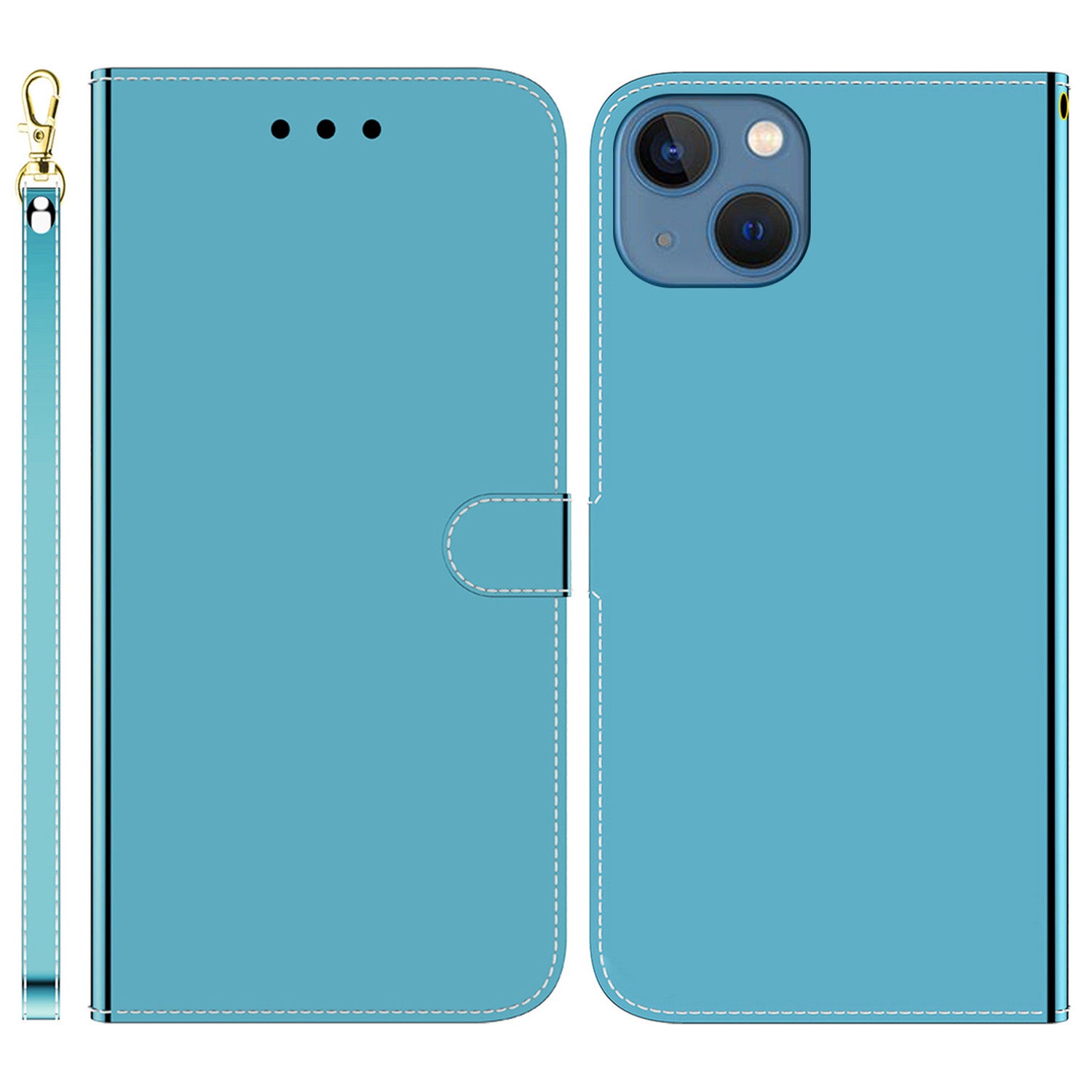 For iPhone 15 PU Leather Wallet Stand Phone Case Mirror-Like Surface Drop-proof Cover