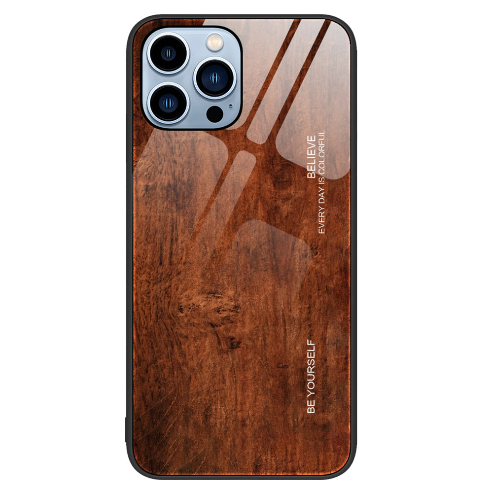 Til iPhone 15 Pro Max Wood Grain Design Phone Case Hærdet glas Bagside TPU ramme Bagcover