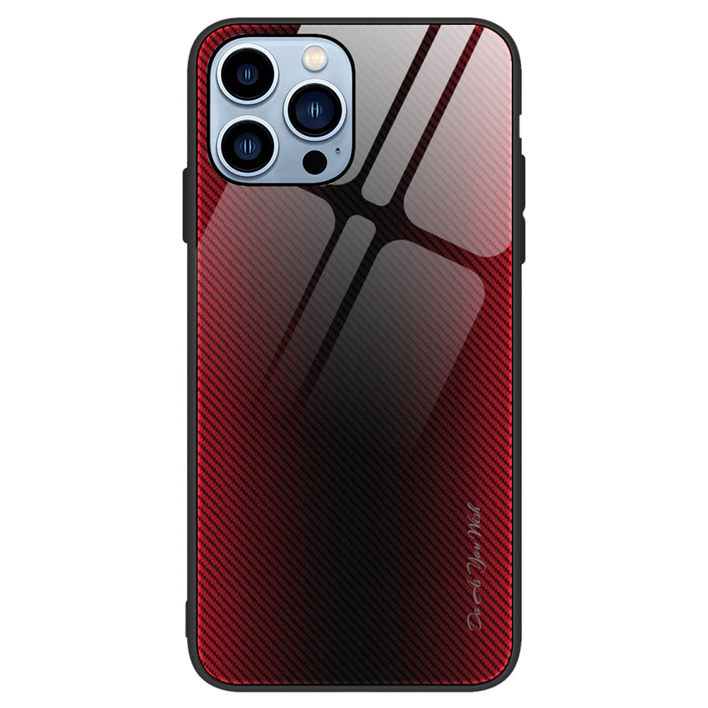 Telefoncover til iPhone 15 Pro Max Carbon Fiber Texture Hærdet glas Blødt TPU telefoncover