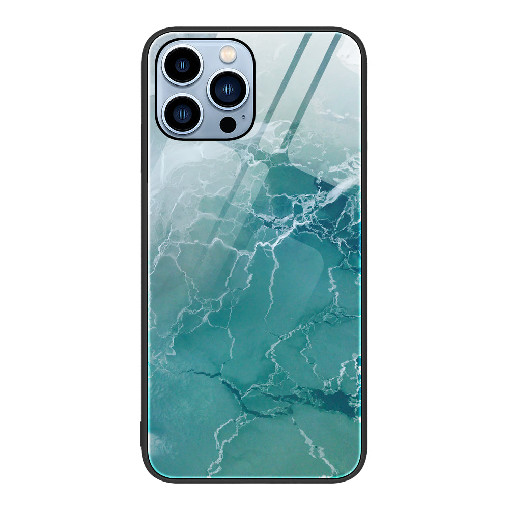For iPhone 15 Pro Max Marble Pattern Shockproof Case Tempered Glass PC TPU Phone Cover