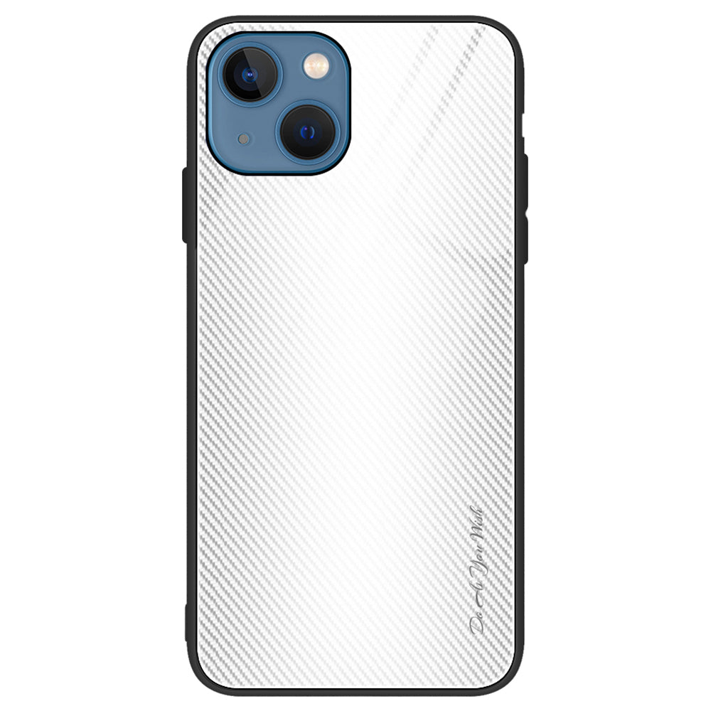 For iPhone 15 Cell Phone Cover Tempered Glass Soft TPU Phone Case with Carbon Fiber Texture
