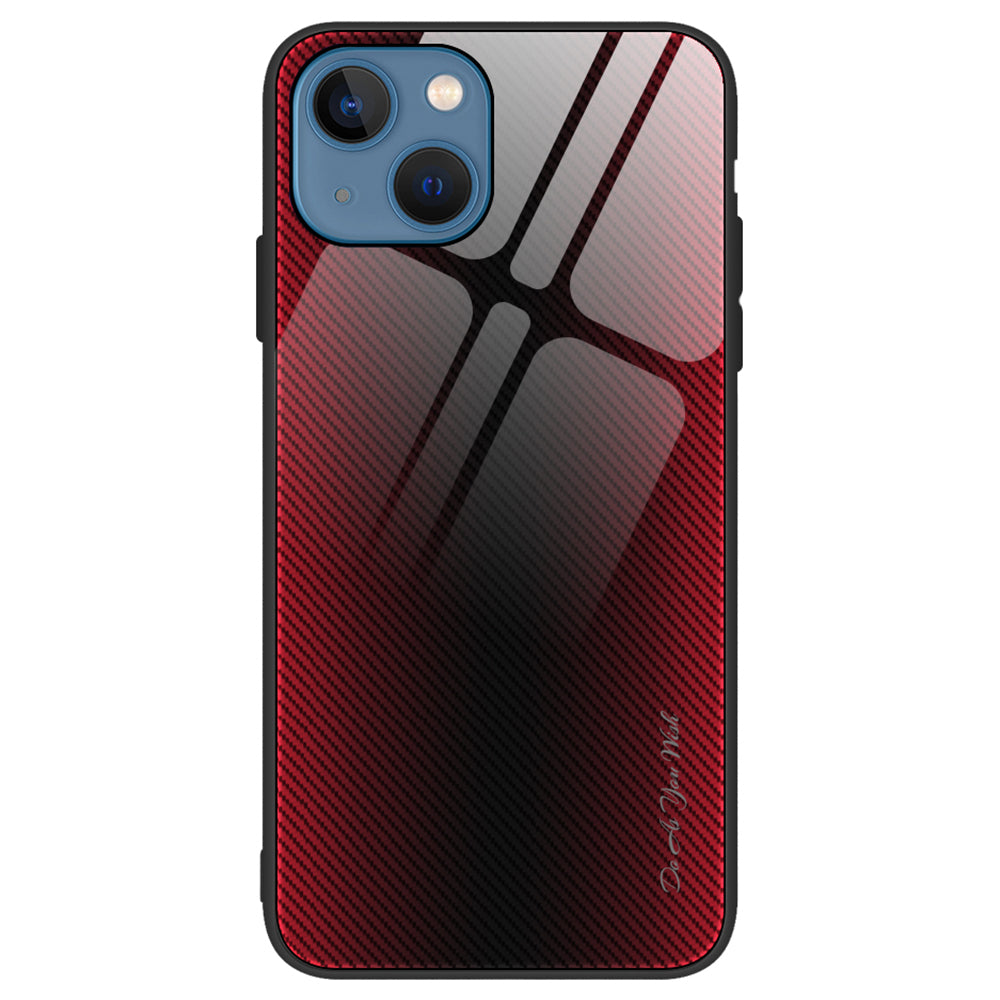 For iPhone 15 Cell Phone Cover Tempered Glass Soft TPU Phone Case with Carbon Fiber Texture