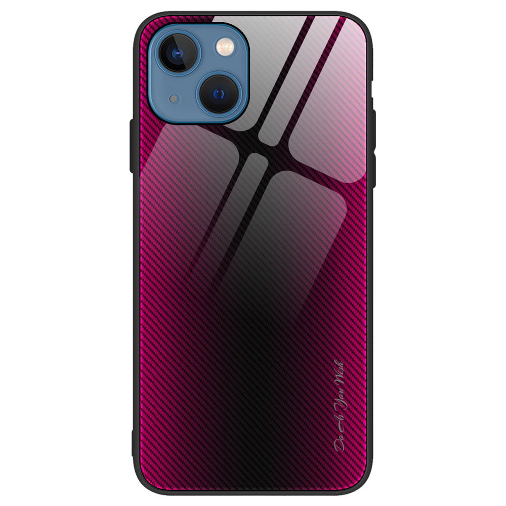 For iPhone 15 Cell Phone Cover Tempered Glass Soft TPU Phone Case with Carbon Fiber Texture
