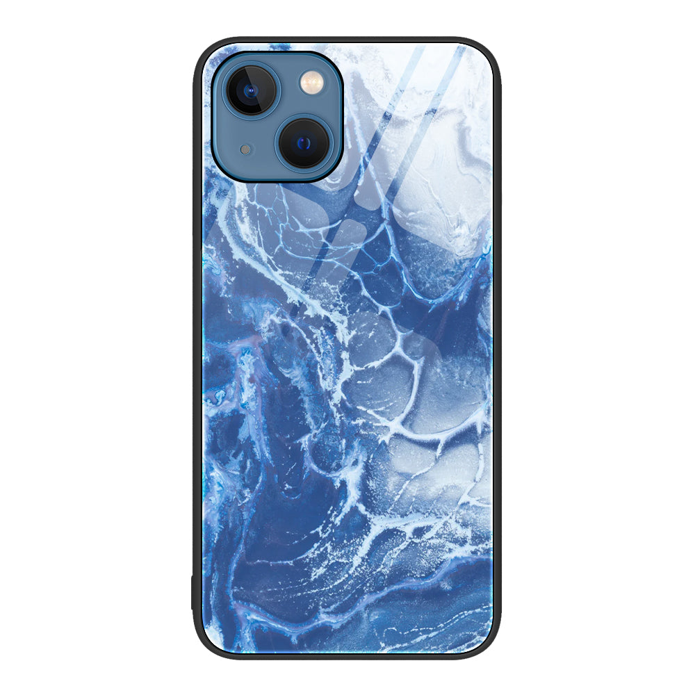For iPhone 15 Marble Pattern Phone Case Tempered Glass PC TPU Anti-scratch Cover