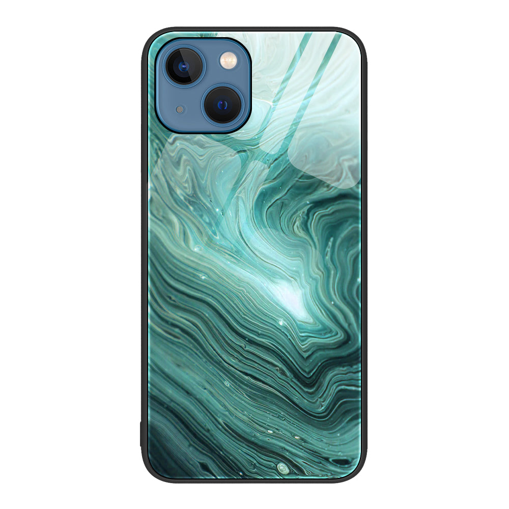 For iPhone 15 Marble Pattern Phone Case Tempered Glass PC TPU Anti-scratch Cover