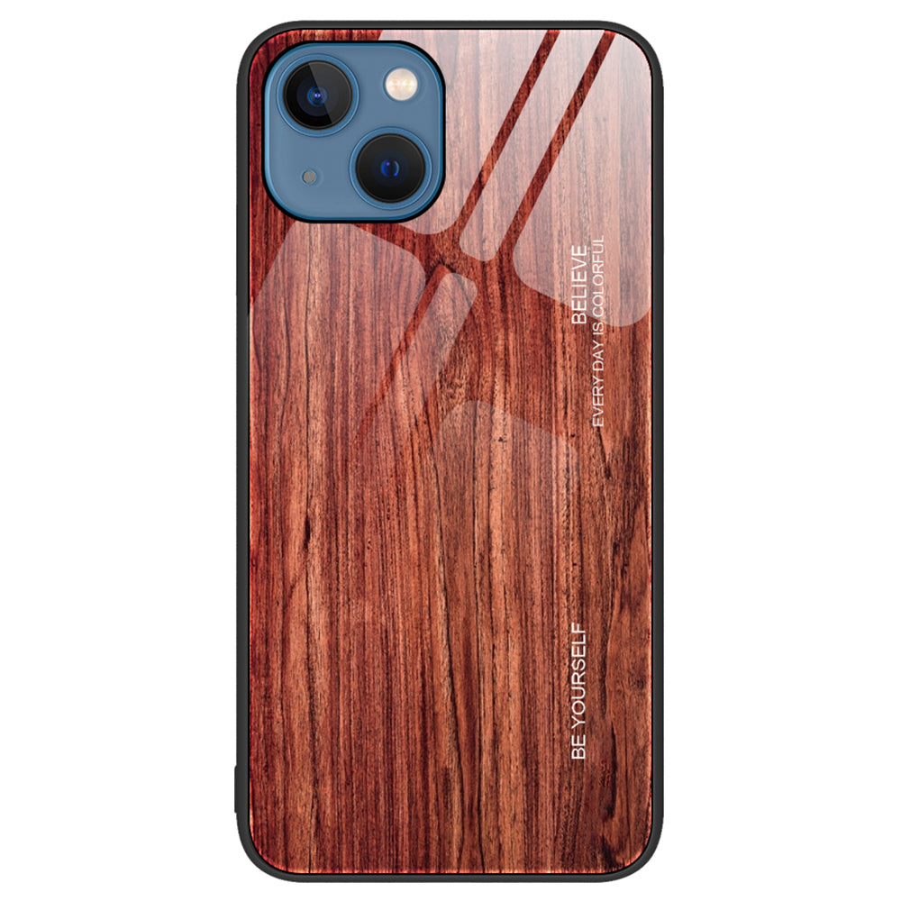 Wood Texture Phone Case for iPhone 15 Plus Tempered Glass TPU Anti-drop Cover