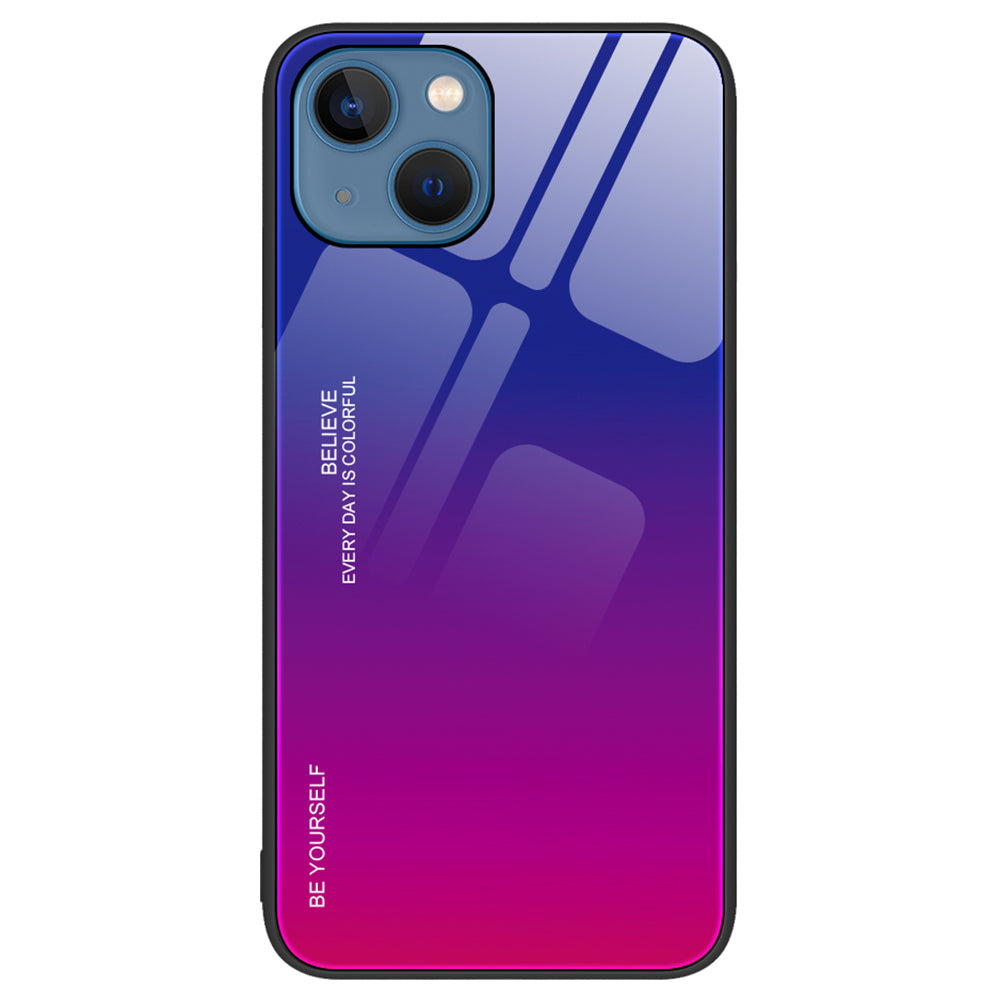 For iPhone 15 Plus Tempered Glass Back Cover PC TPU Gradient Color Phone Case