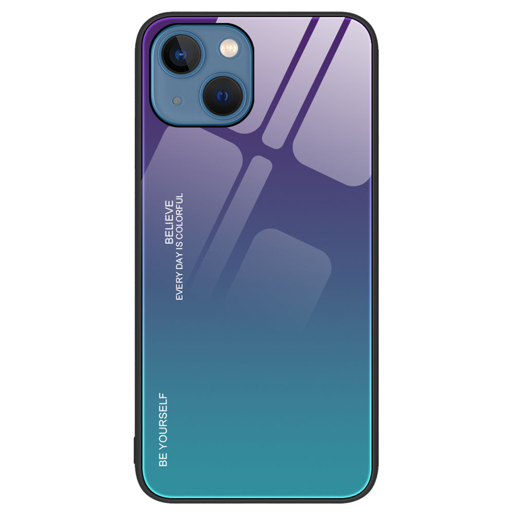 For iPhone 15 Plus Tempered Glass Back Cover PC TPU Gradient Color Phone Case