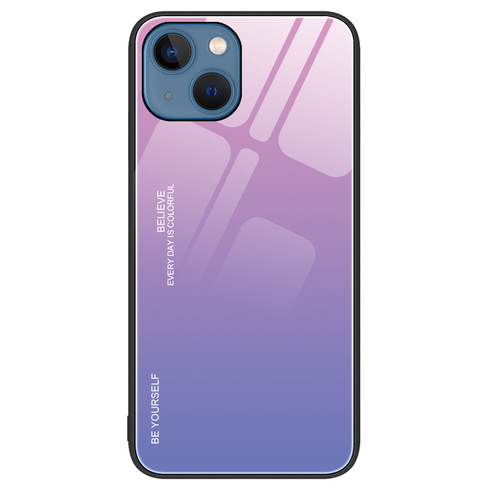 For iPhone 15 Plus Tempered Glass Back Cover PC TPU Gradient Color Phone Case