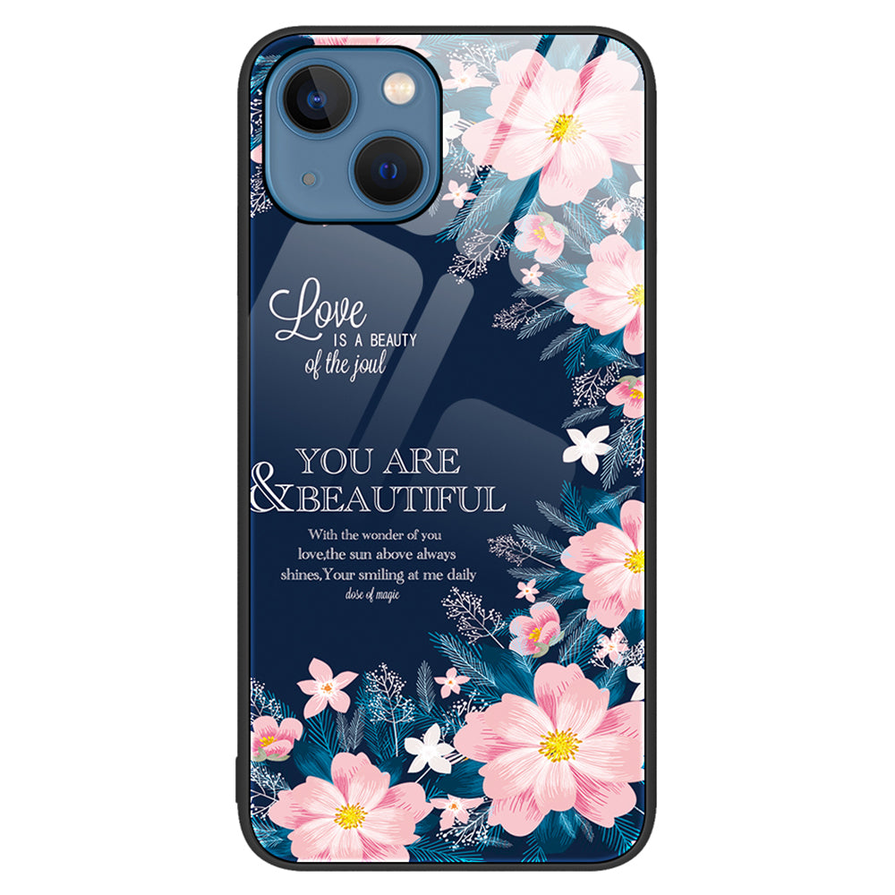 For iPhone 15 Plus Pattern Printed Phone Back Case Tempered Glass PC TPU Hybrid Shell Cover
