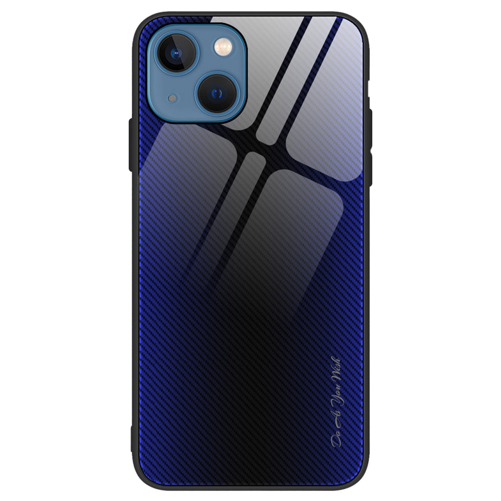 Phone Case for iPhone 15 Plus Shockproof Carbon Fiber Texture Tempered Glass Soft TPU Phone Case