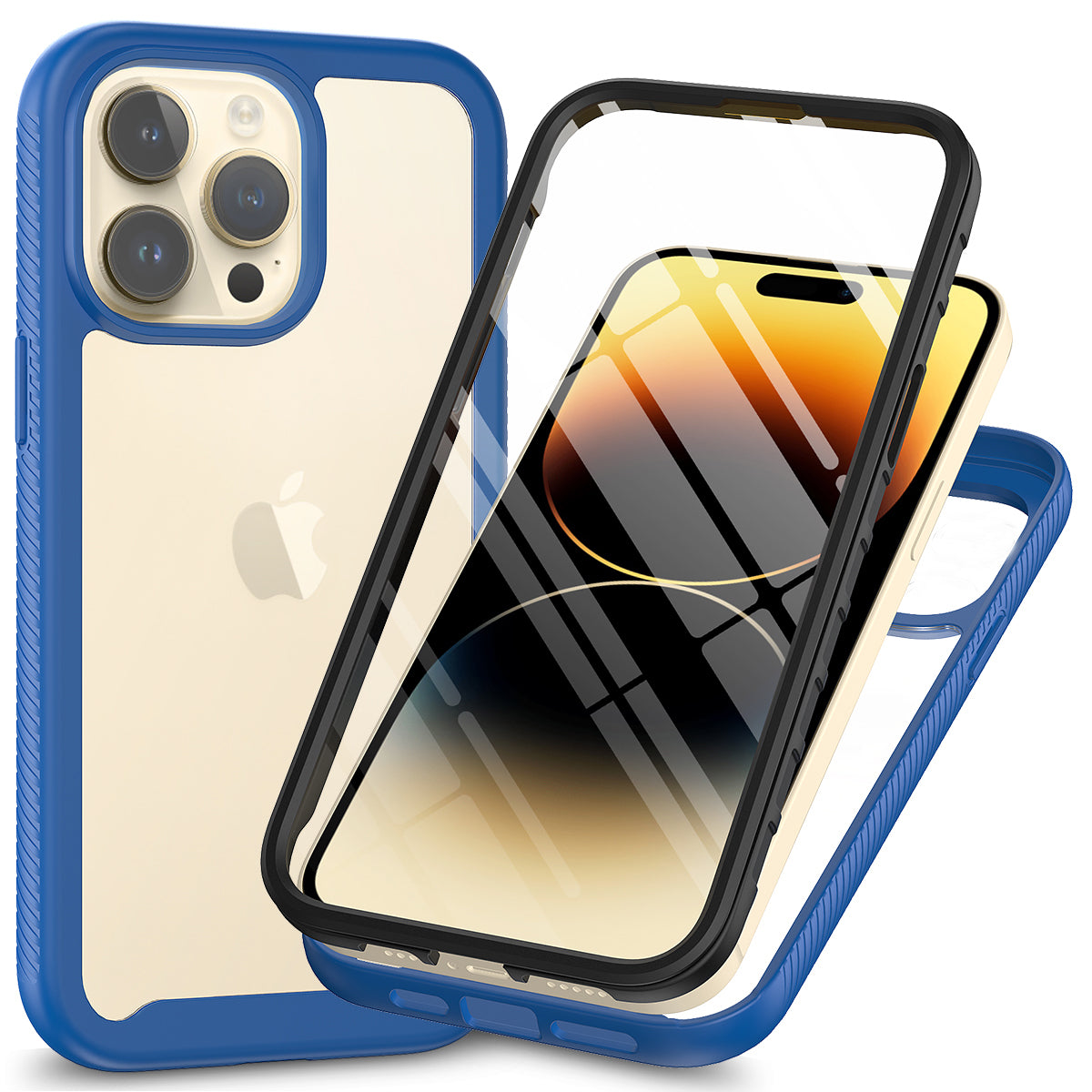 For iPhone 15 Pro Max 3-in-1 Full Protection Phone Case TPU PC Cover with PET Screen Protector