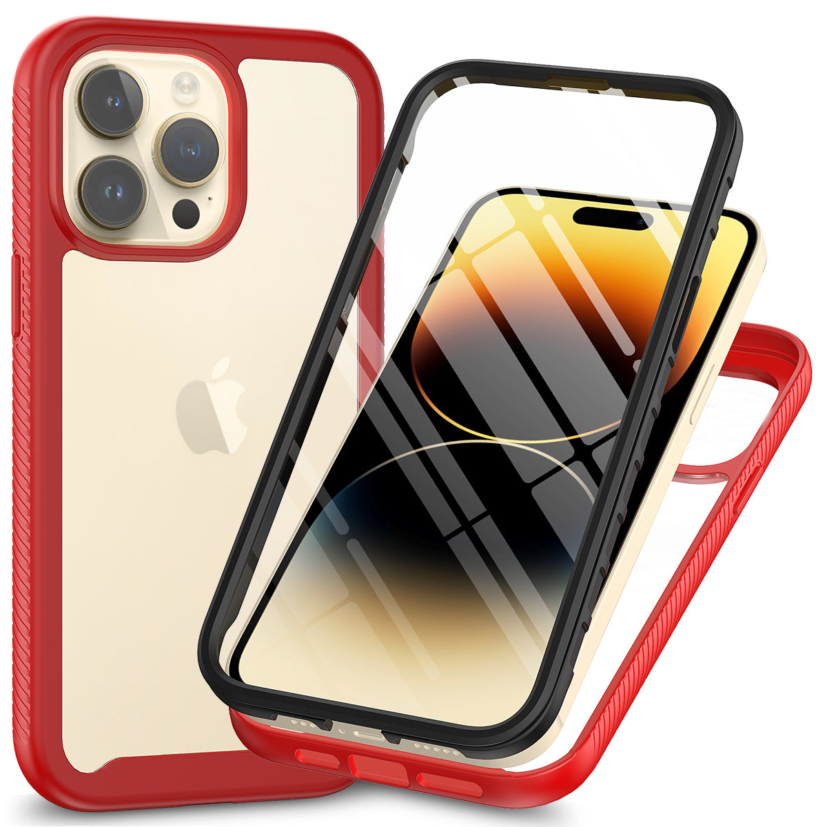 For iPhone 15 Pro Max 3-in-1 Full Protection Phone Case TPU PC Cover with PET Screen Protector