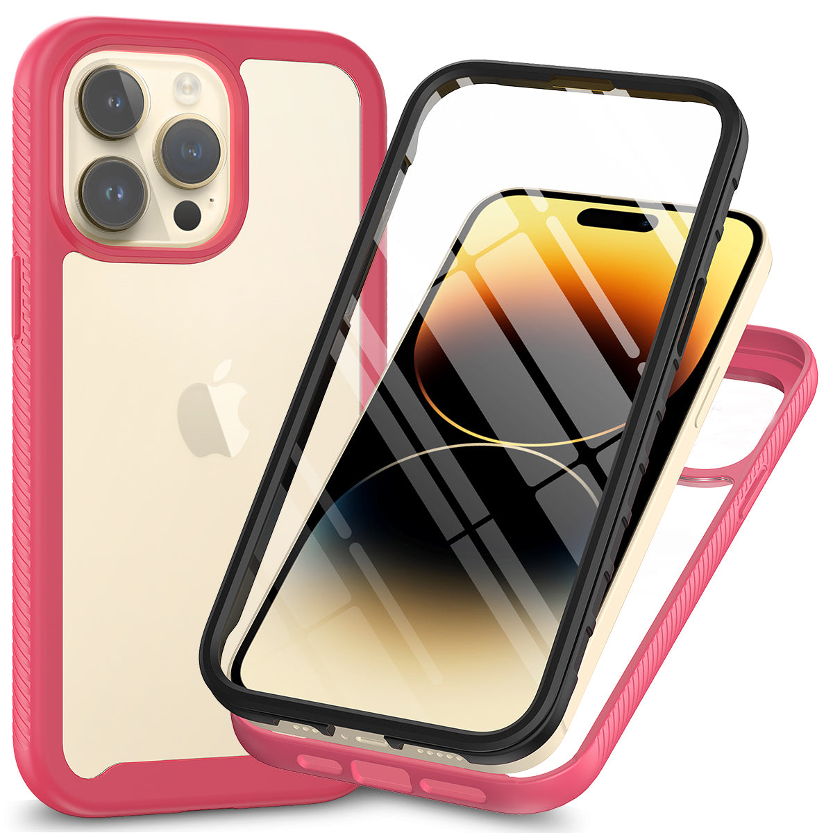 For iPhone 15 Pro Max 3-in-1 Full Protection Phone Case TPU PC Cover with PET Screen Protector