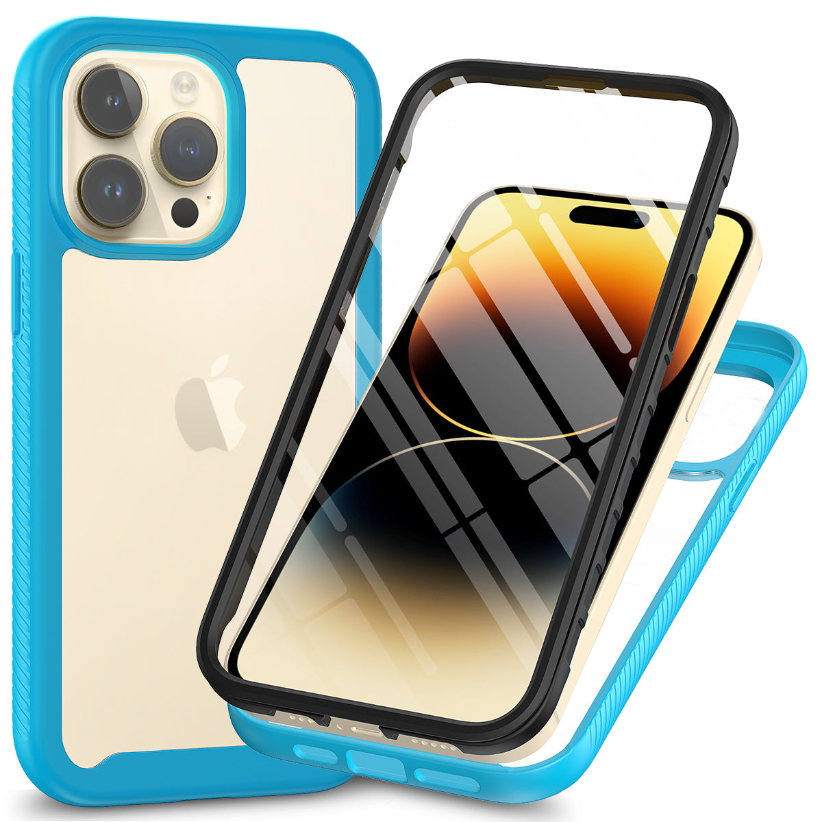 For iPhone 15 Pro Max 3-in-1 Full Protection Phone Case TPU PC Cover with PET Screen Protector
