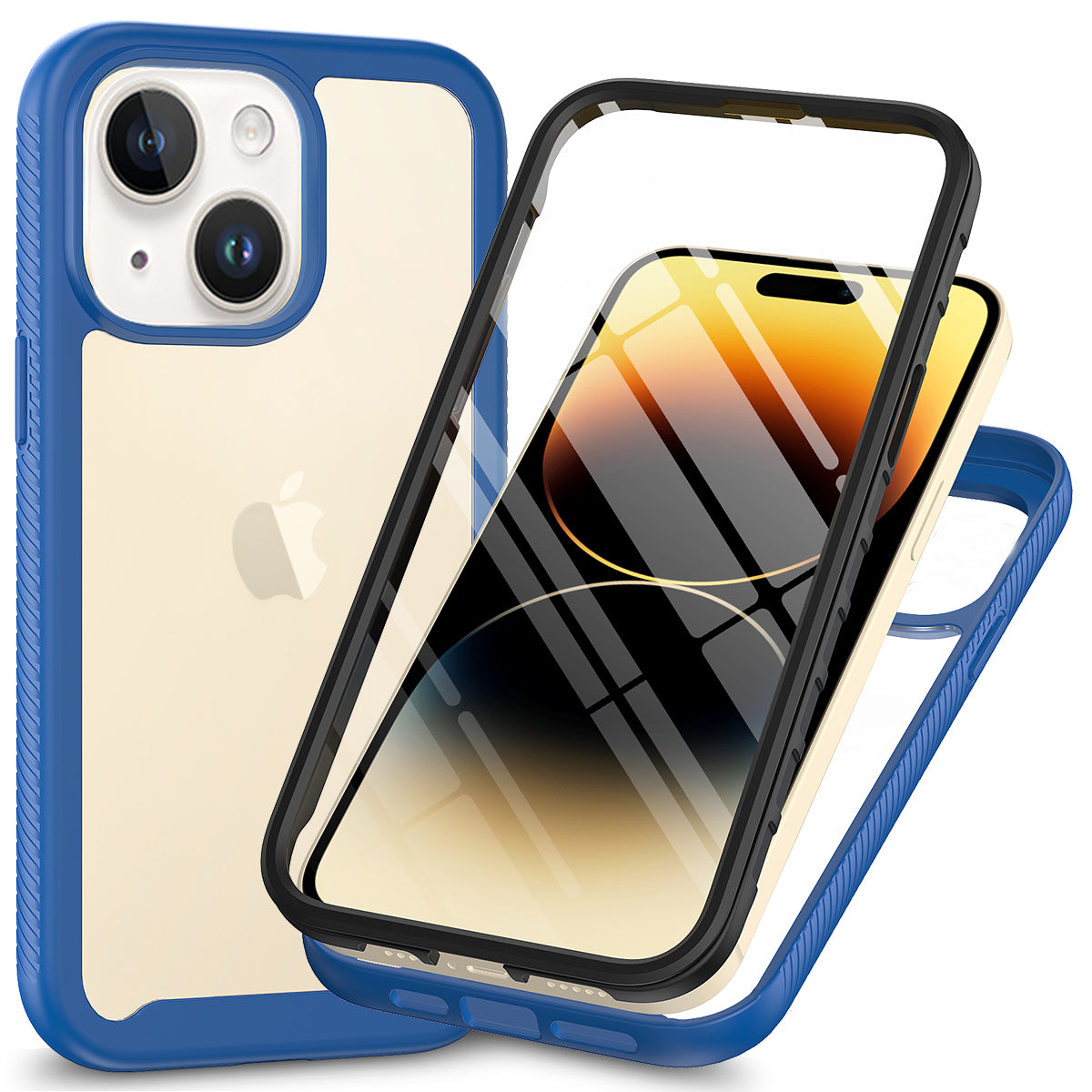 3-in-1 Phone Case for iPhone 15 Plus Full Protection TPU PC Cover with PET Screen Protector