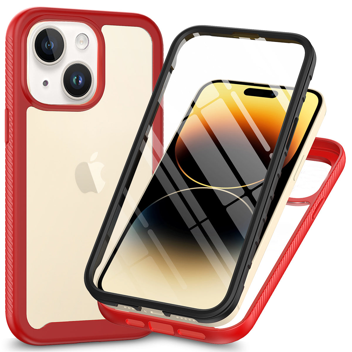 3-in-1 Phone Case for iPhone 15 Plus Full Protection TPU PC Cover with PET Screen Protector