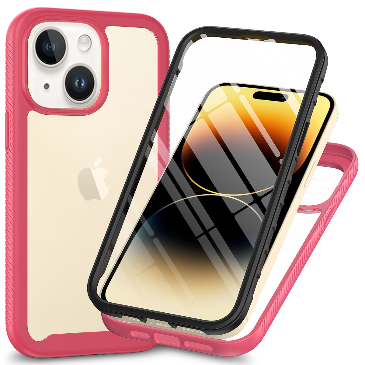 3-in-1 Phone Case for iPhone 15 Plus Full Protection TPU PC Cover with PET Screen Protector