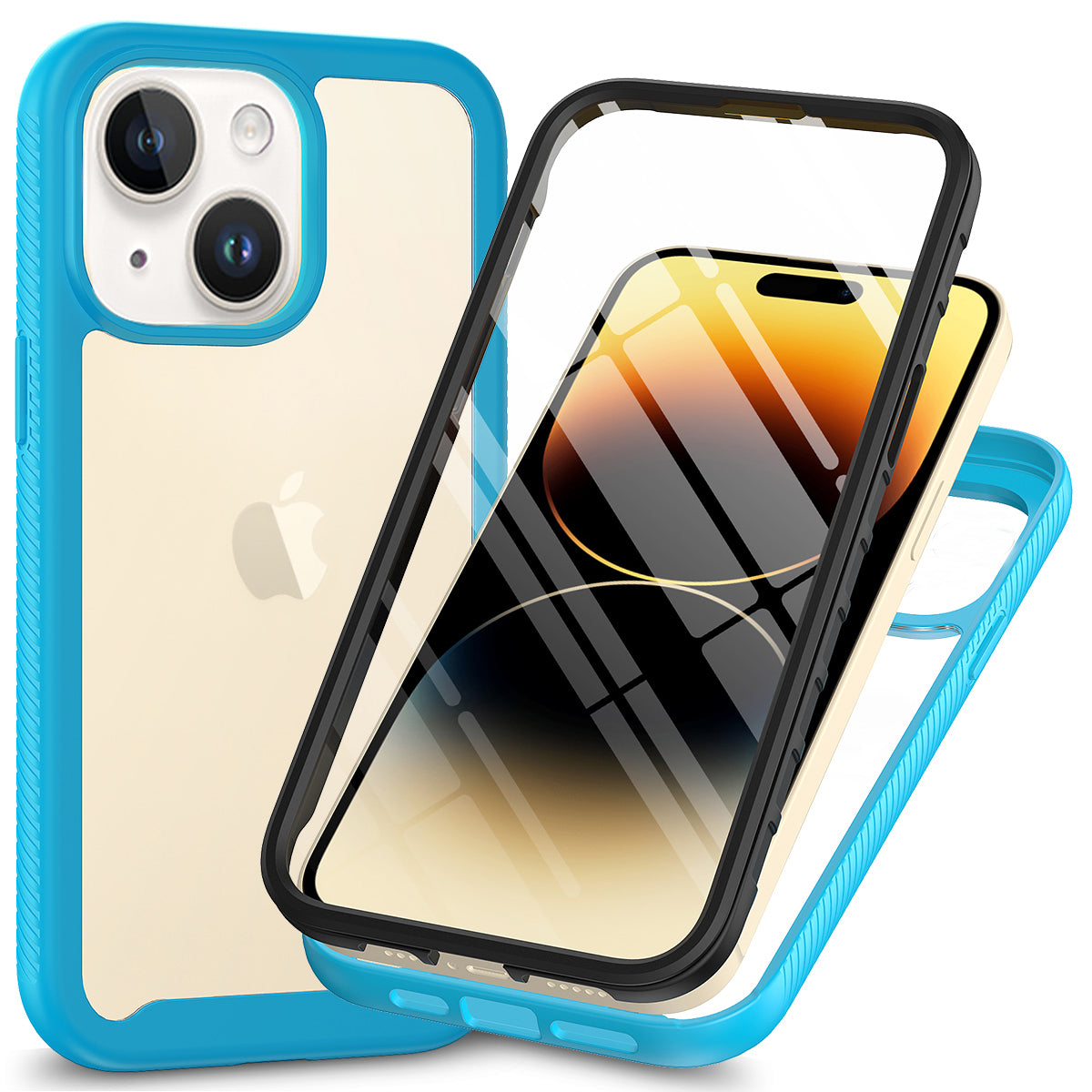 3-in-1 Phone Case for iPhone 15 Plus Full Protection TPU PC Cover with PET Screen Protector