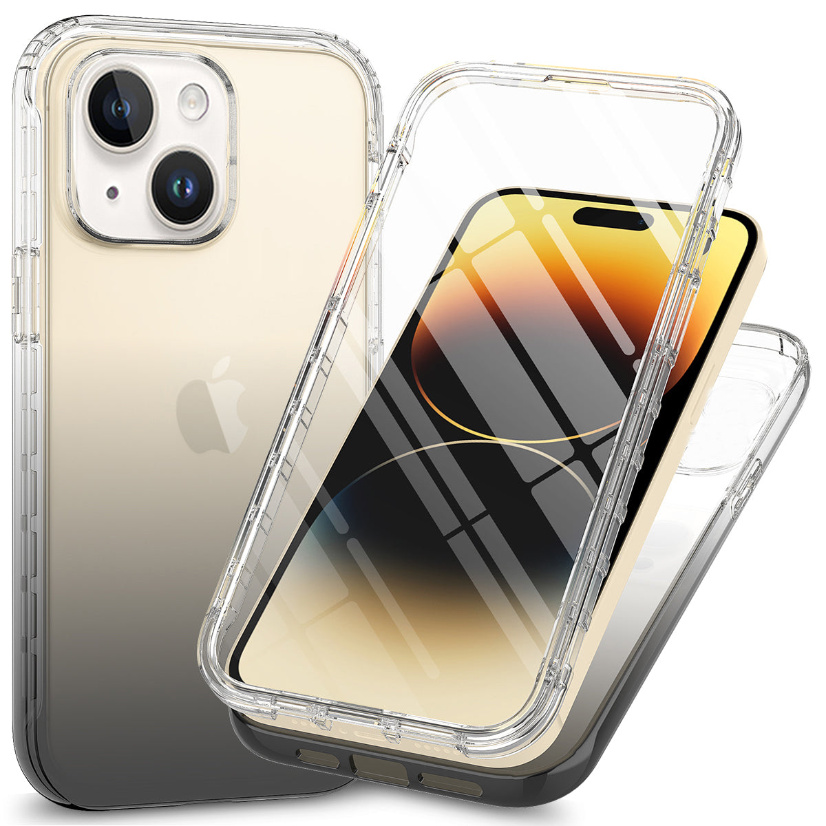 Protective Cover for iPhone 15 Gradient Color PC TPU Phone Case with PET Screen Protector