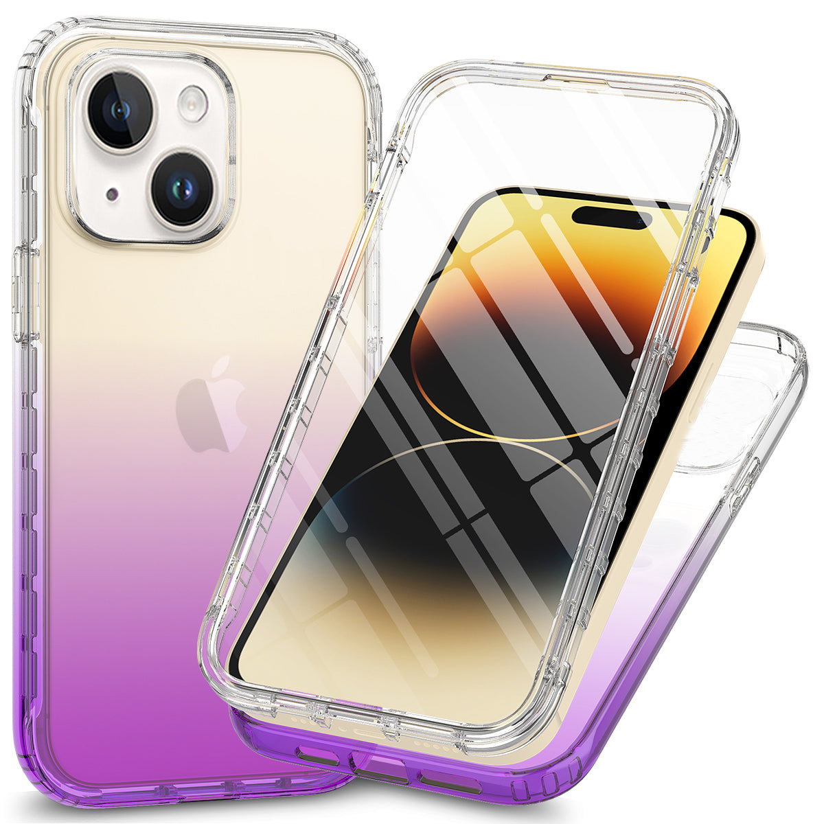 Protective Cover for iPhone 15 Gradient Color PC TPU Phone Case with PET Screen Protector