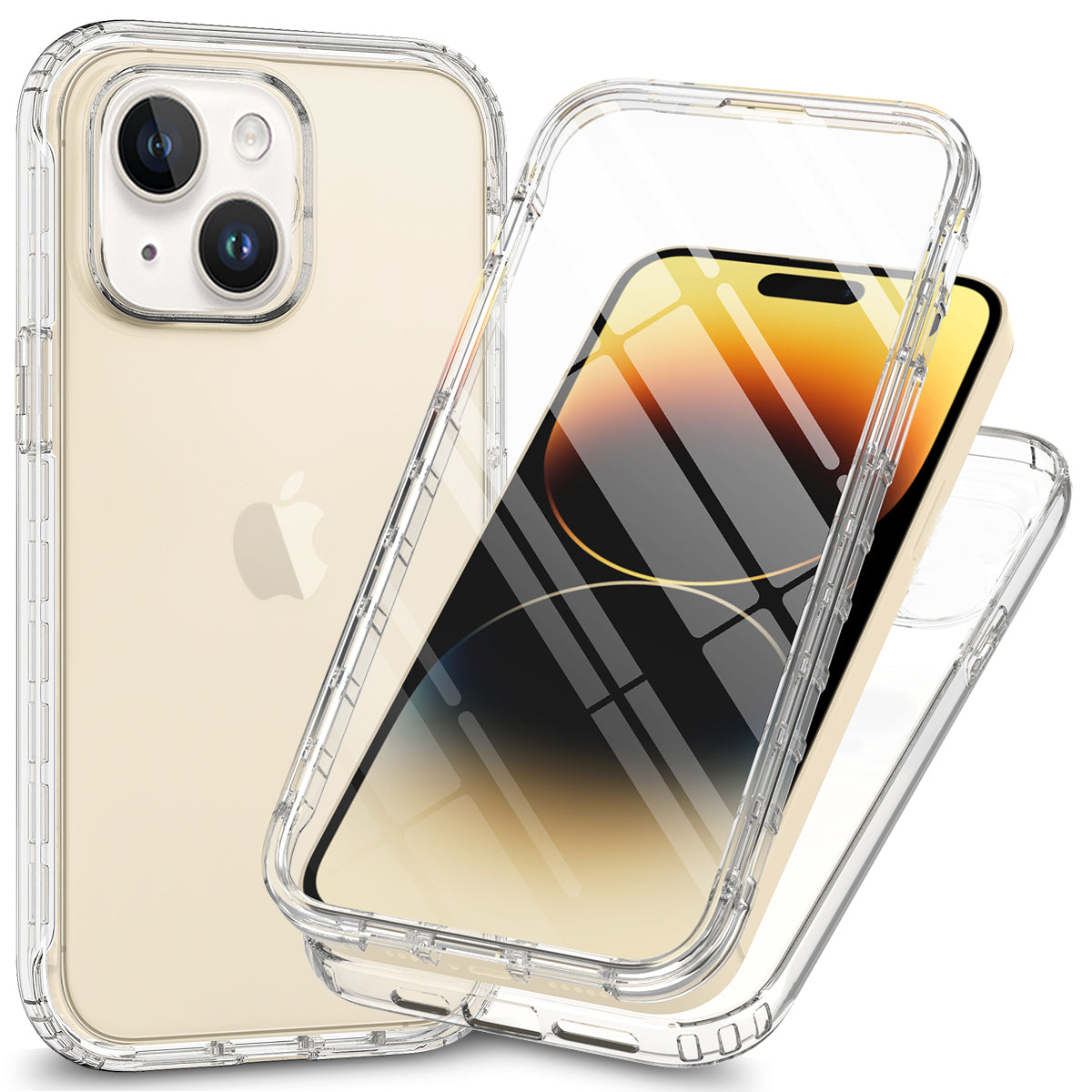 Protective Cover for iPhone 15 Gradient Color PC TPU Phone Case with PET Screen Protector