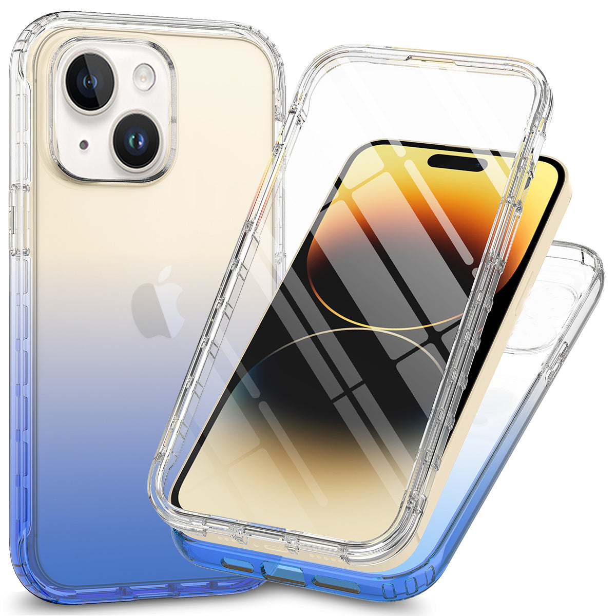 Protective Cover for iPhone 15 Gradient Color PC TPU Phone Case with PET Screen Protector