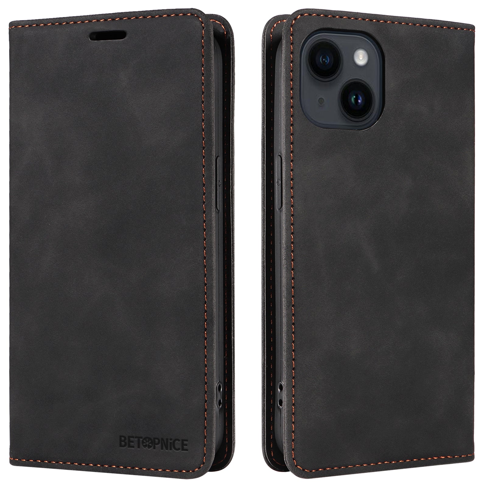 BETOPNICE 003 PU Leather Flip Cover for iPhone 15 Plus RFID Blocking Stand Wallet Phone Case