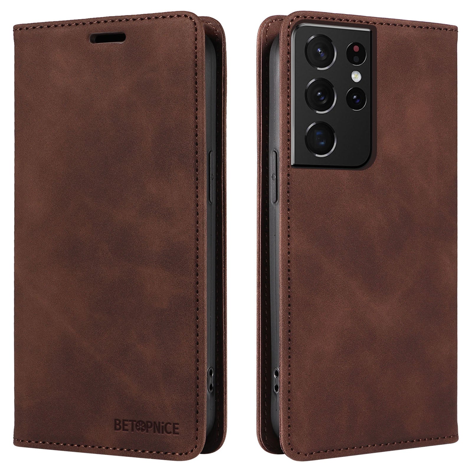 BETOPNICE 003 For Samsung Galaxy S21 Ultra 5G Leather Stand Phone Case RFID Blocking Wallet Cover