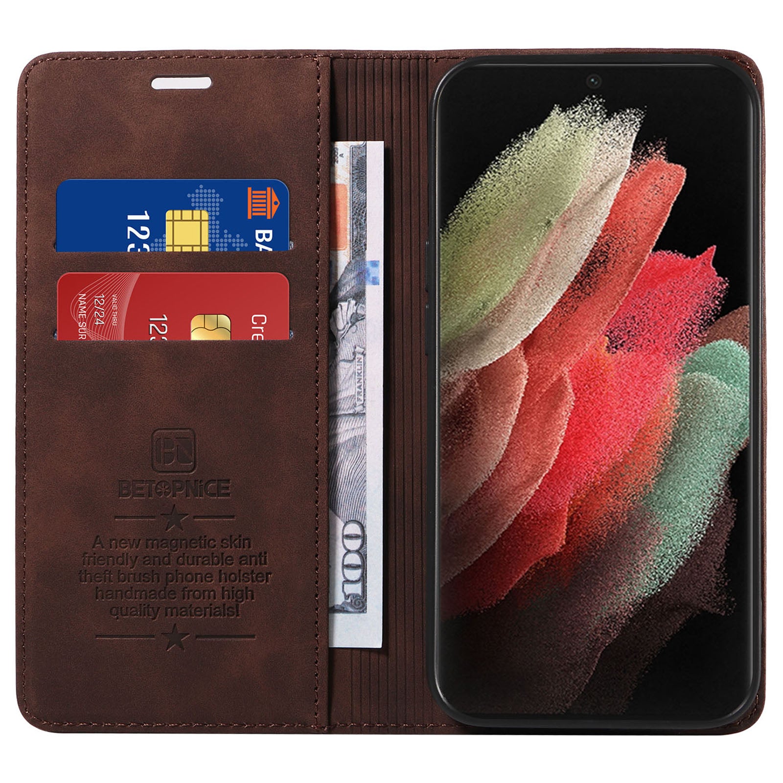BETOPNICE 003 For Samsung Galaxy S21 Ultra 5G Leather Stand Phone Case RFID Blocking Wallet Cover